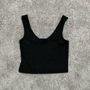 Black Ribbed Knit Cropped Tank Top